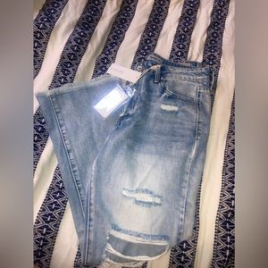 Special A Medium Light distressed high rise mom jeans